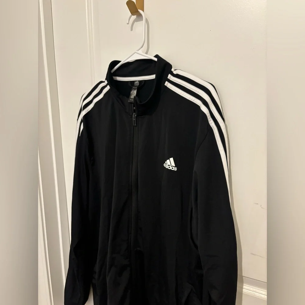 Adidas Black and White Windbreaker with Iconic Stripes. Size 2XL